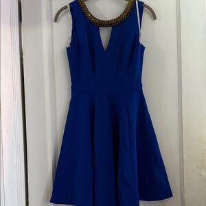 XOXO Royal Blue Mini Dress with Embellished Neckline